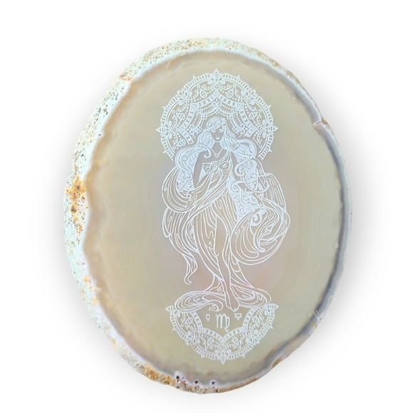 Etched Virgo Earth Goddess Agate Crystal Slice - Picture 2 of 2